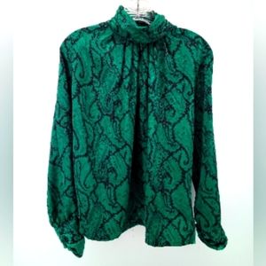 Vintage AK Collectible Made in Korea Green Shiny Paisley Halloween Blouse 12